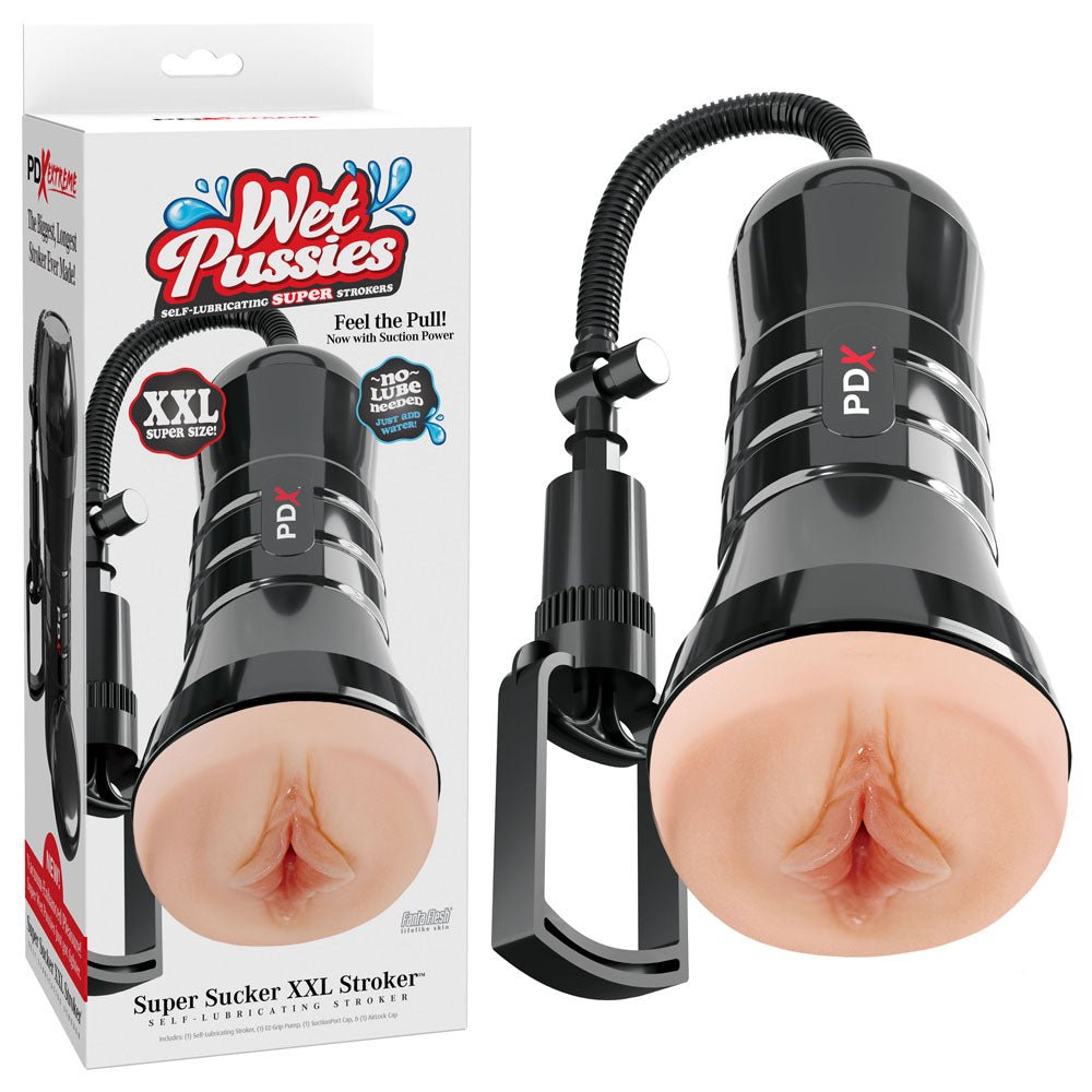 PDX Wet Pussies Super Sucker XXL Stroker Flesh Vagina Stroker With Suction Pump - MASTURBATORS