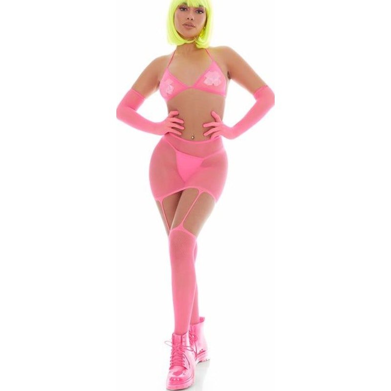 Pink Mesh Bling Ring Set incl Pasties - Lingerie