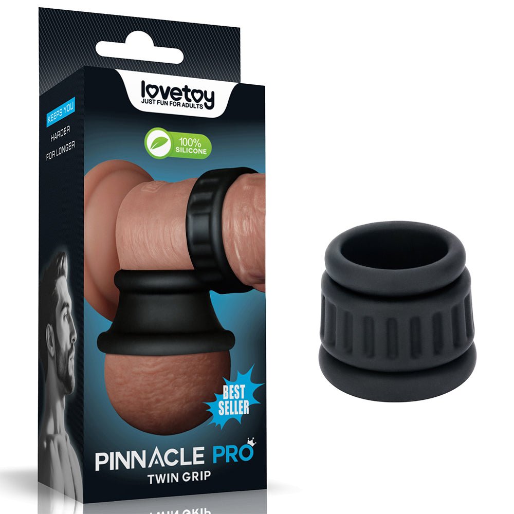 Pinnacle Pro Twin Grip Enhancer - Black Cock & Balls Ring - COCK RINGS