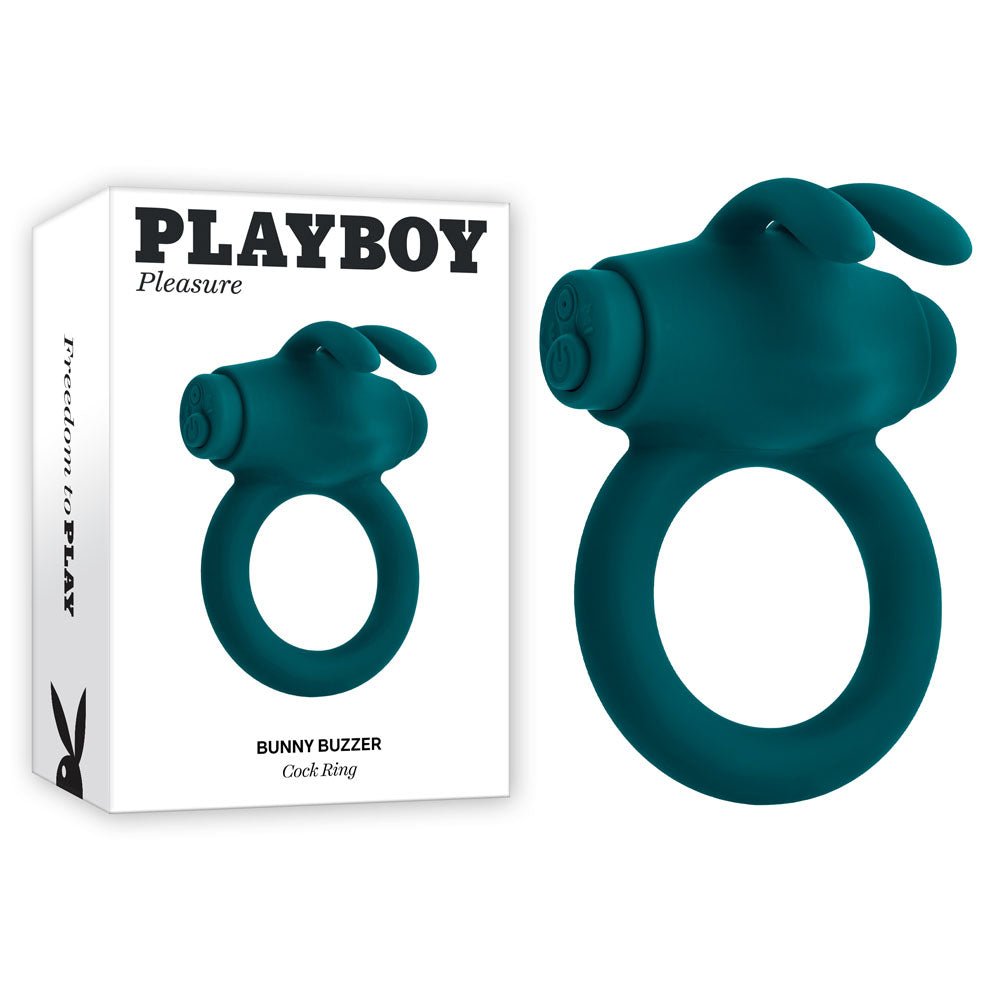 Playboy Pleasure BUNNY BUZZER - Green USB Rechargeable Vibrating Cock Ring - COCK RINGS