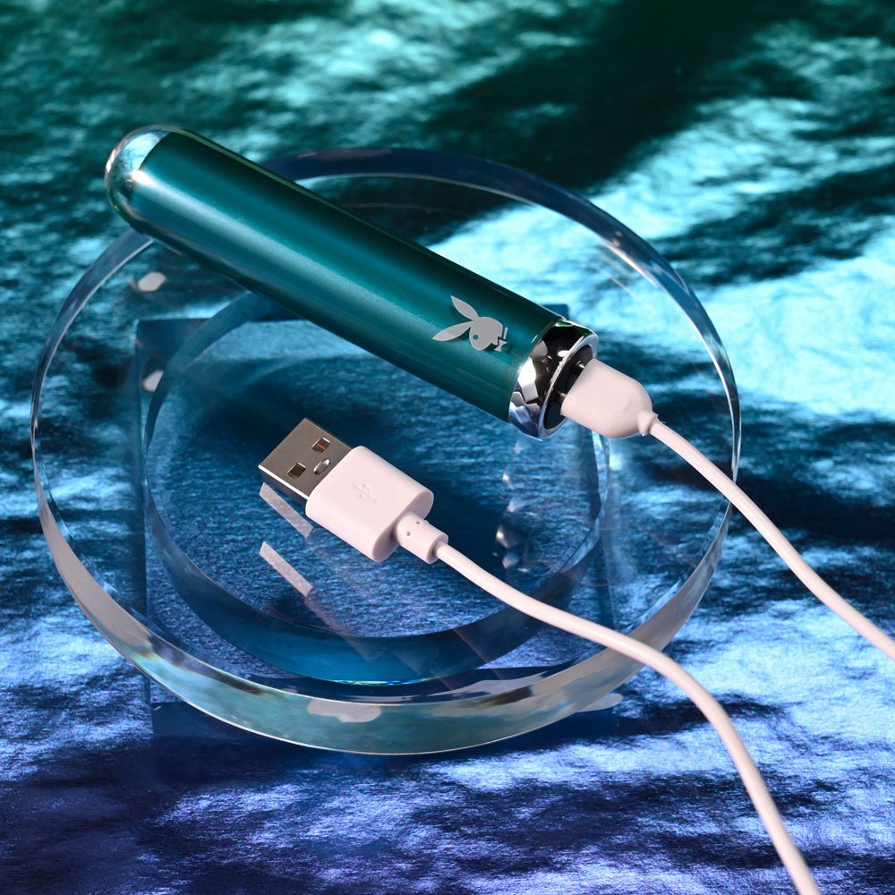 Playboy Pleasure EMERALD - USB Rechargeable Glass Tipped Bullet - BULLETS & EGGS