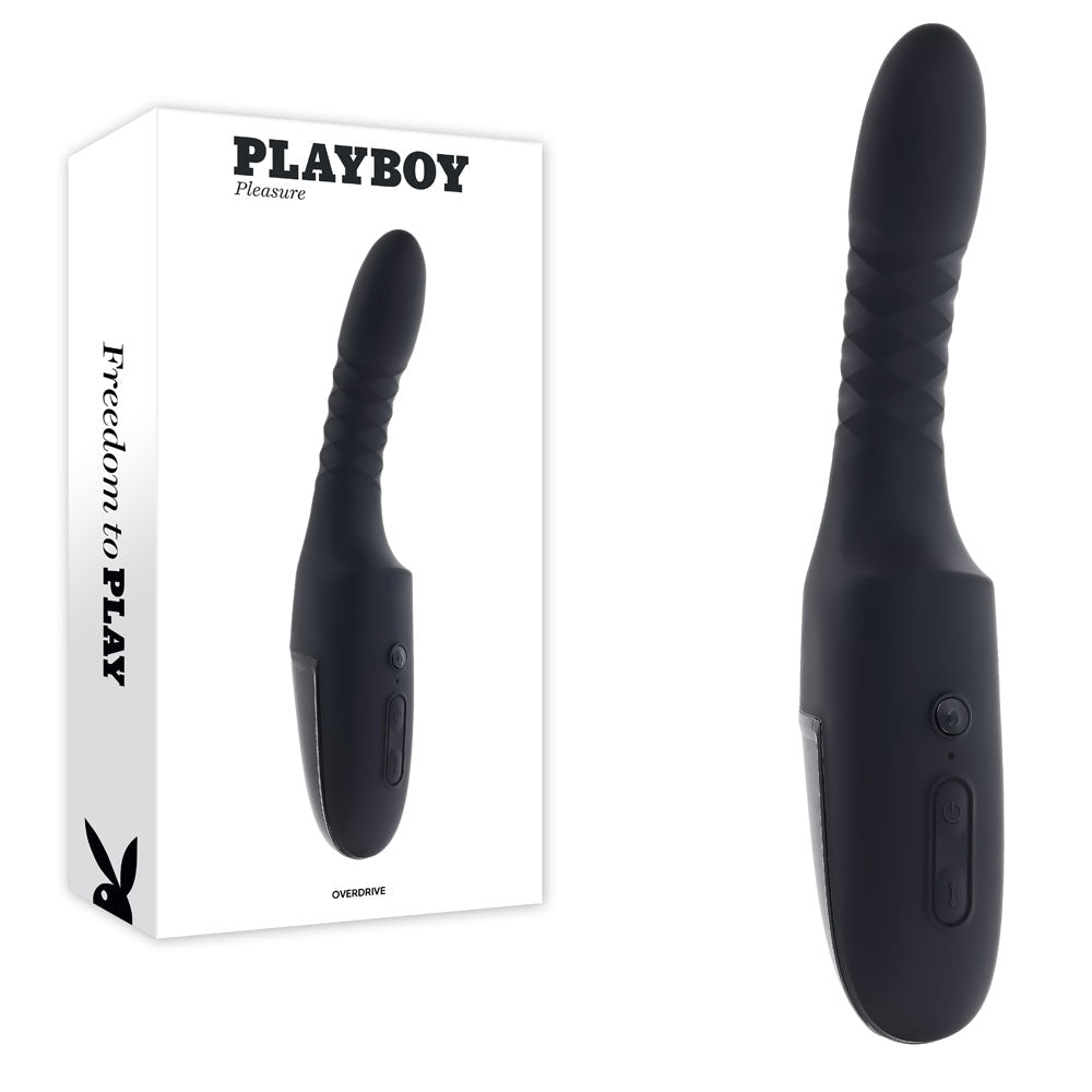 Playboy Pleasure Overdrive USB Rechargeable Thrusting Vibrator Black - VIBRATORS