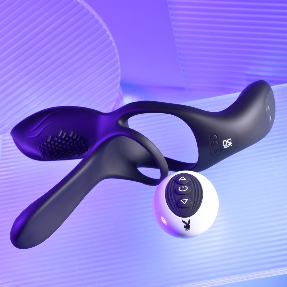 Playboy Pleasure The 3 Way - Vibrating Cock Ring with Wireless Remote - COCK RINGS