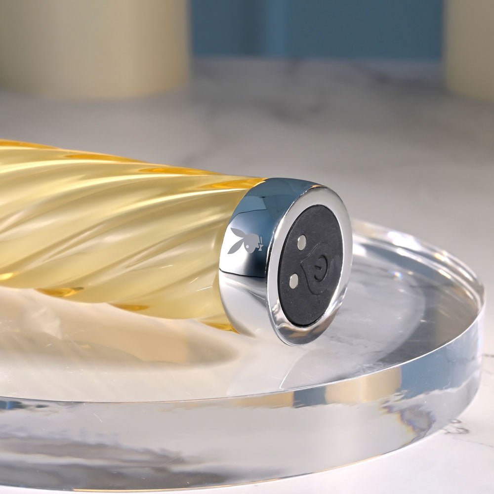 Playboy Pleasure TWIST OF FATE - Yellow Glass Rechargeable Vibrator - VIBRATORS