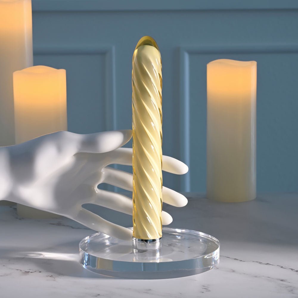 Playboy Pleasure TWIST OF FATE - Yellow Glass Rechargeable Vibrator - VIBRATORS