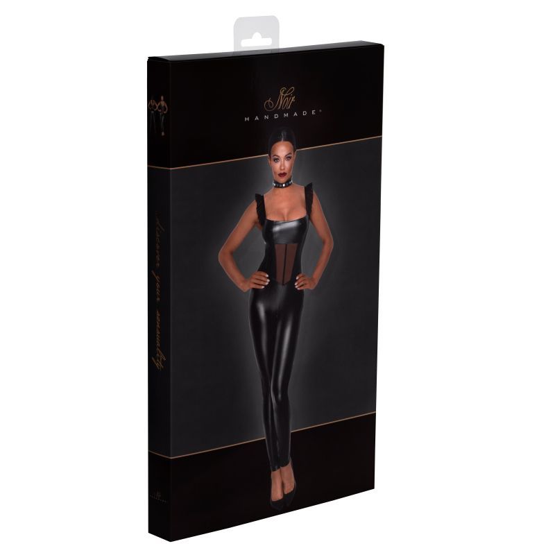 Power Wetlook Overall w Tulle Panel - Lingerie