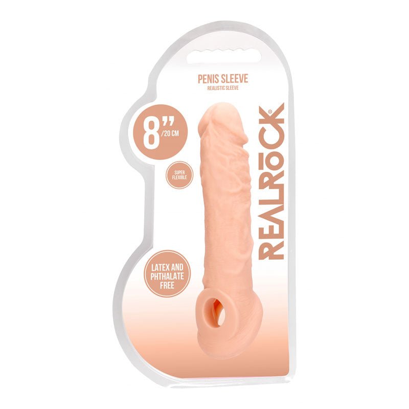 REALROCK 8'' Realistic Penis Extender with Rings - Flesh 20.3 cm Penis Extension Sleeve - SLEEVES