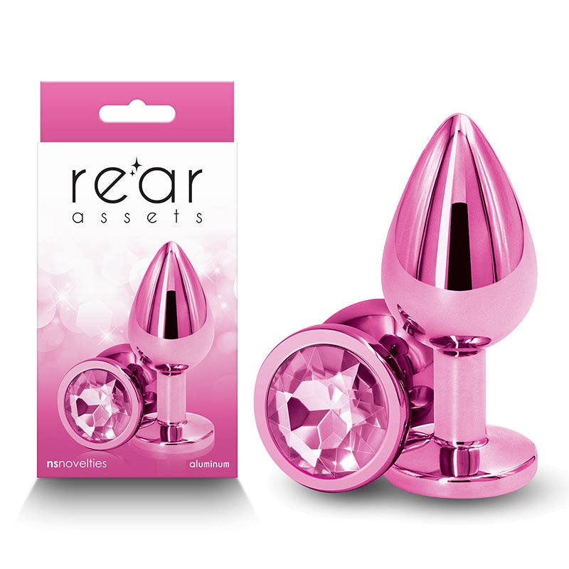 Rear Assets - Medium - Pink - Pink 8.2 cm Medium Metal Butt Plug with Pink Round Gem Base - Anal Toys