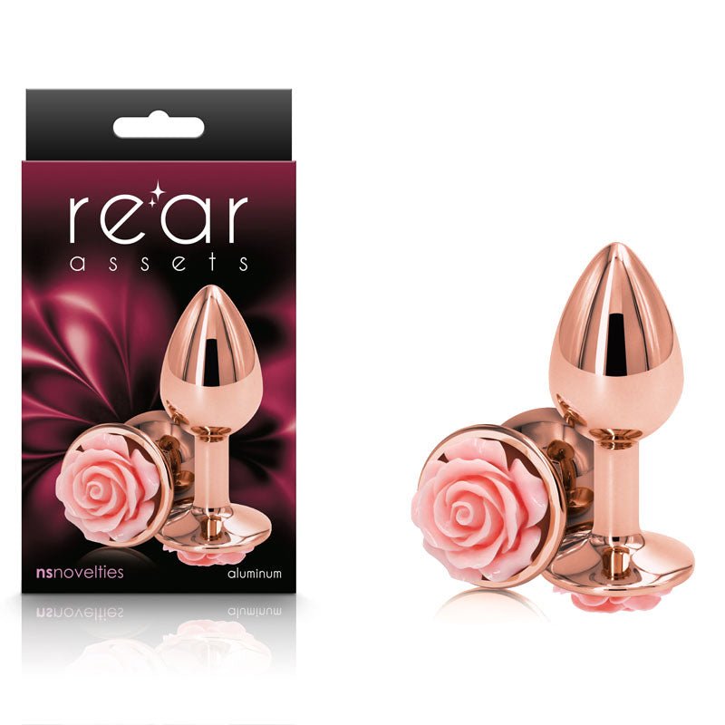Rear Assets Rose - Small - Rose Gold 7.6 cm Metal Butt Plug with Pink Rose Base - Anal Toys