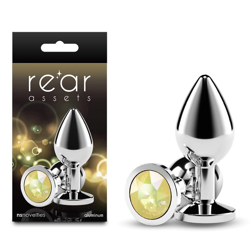 Rear Assets Silver Medium Metal Butt Plug With Yellow Gem Base - ANAL TOYS