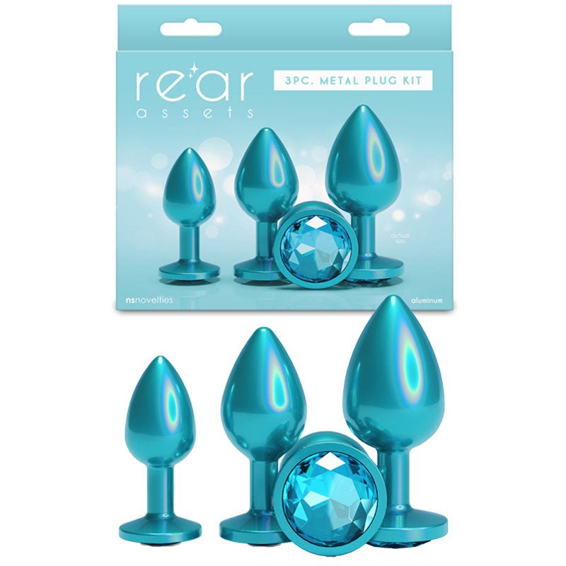 Rear Assets Trainer Kit - Iridescent Teal Metallic Butt Plugs - Set of 3 Sizes - ANAL TOYS