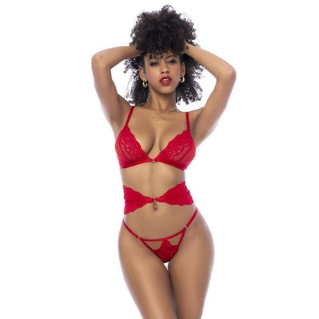 Red 3 Pc Set w/ Bra, Panties and Flexible Corset - Naughty by Nature Adult Store
