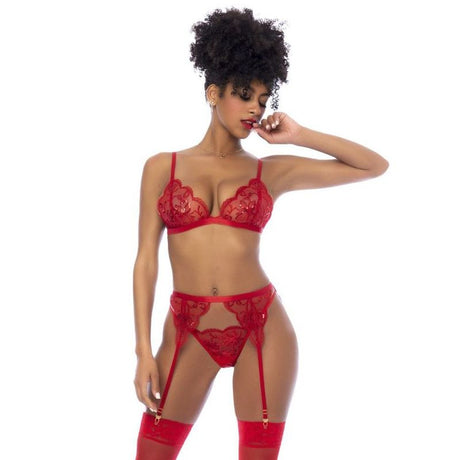 Red 3 Pc Set w/ Bralette, Garter Belt and Thong - Lingerie - Naughty by Nature Adult Store
