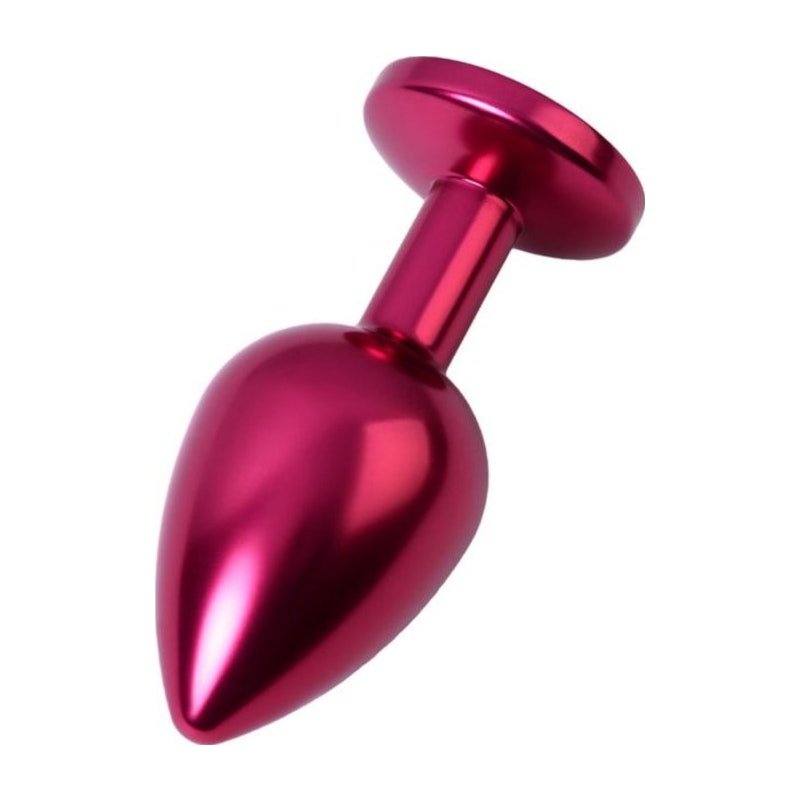 Red Metal Anal Plug w Black Crystal Medium - Adult Toys