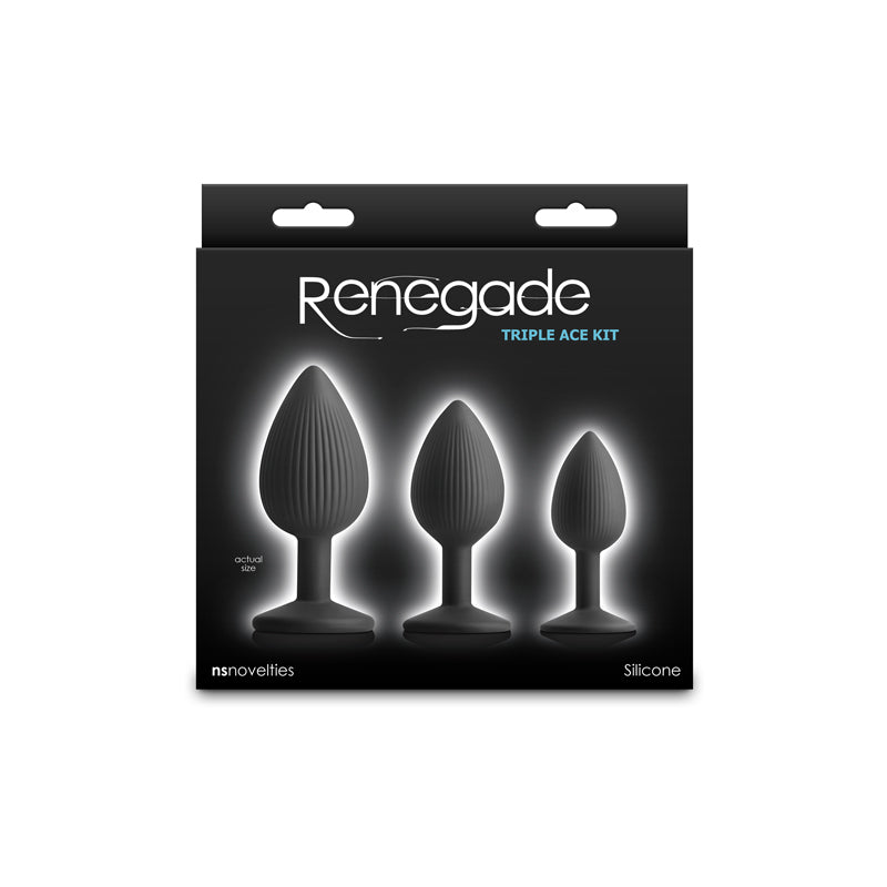 Renegade Triple Ace Kit - Black Butt Plugs - Set of 3 Sizes - ANAL TOYS
