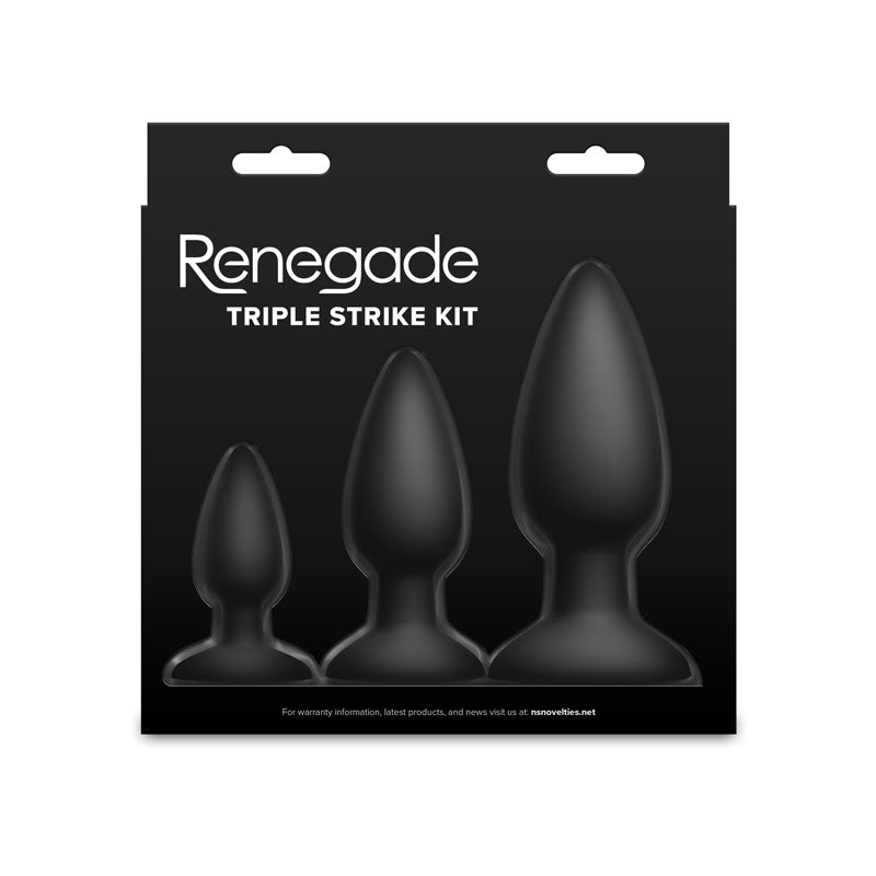 Renegade Triple Strike Kit - Black Butt Plugs - Set of 3 Sizes - ANAL TOYS