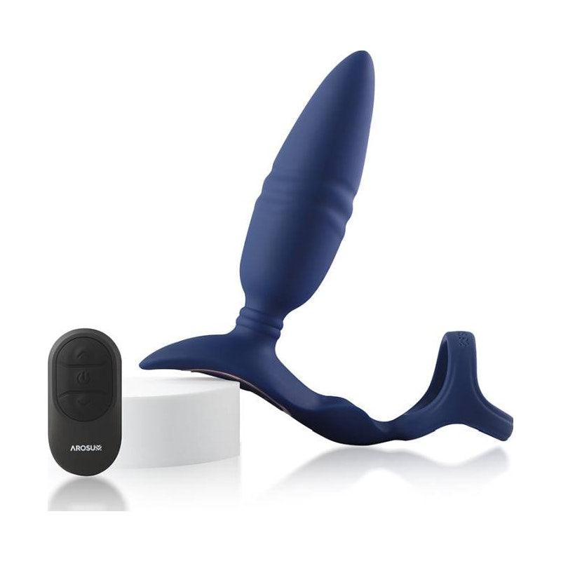 Ring'n'Rear Dual Thrusting Anal Probe with Cockring and Remote - Adult Toys