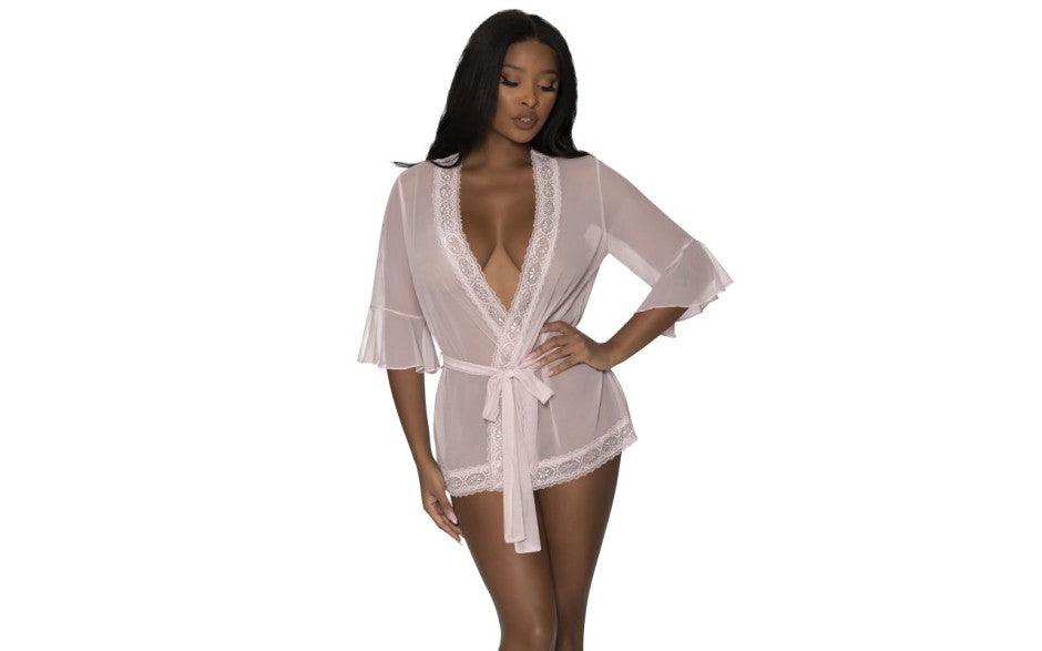 Robe with Lace Trim Blush - Lingerie