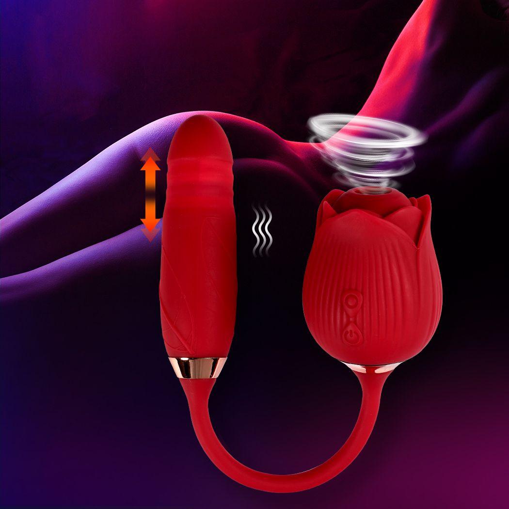 Rose Vibrator Sucking Thrusting Dildo - Sex Toys