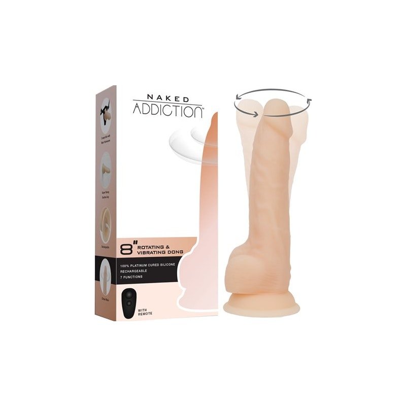 Rotating 8in Vibrating Dildo w Remote Vanilla - Adult Toys