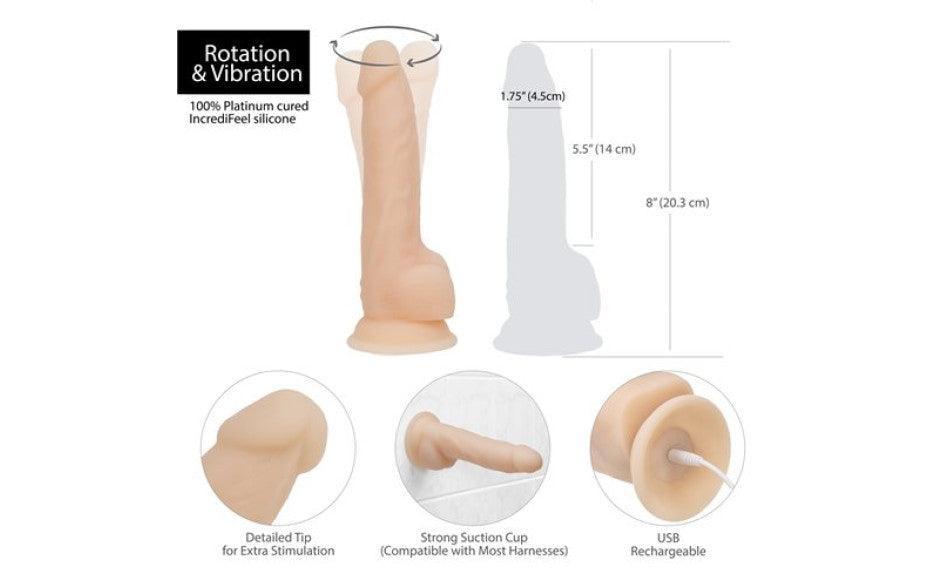 Rotating 8in Vibrating Dildo w Remote Vanilla - Adult Toys