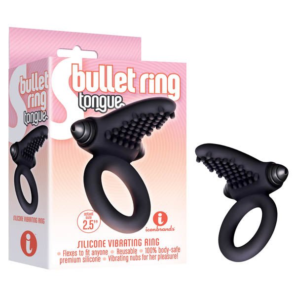 S - Bullet Ring - Tongue - Black Vibrating Cock Ring - COCK RINGS