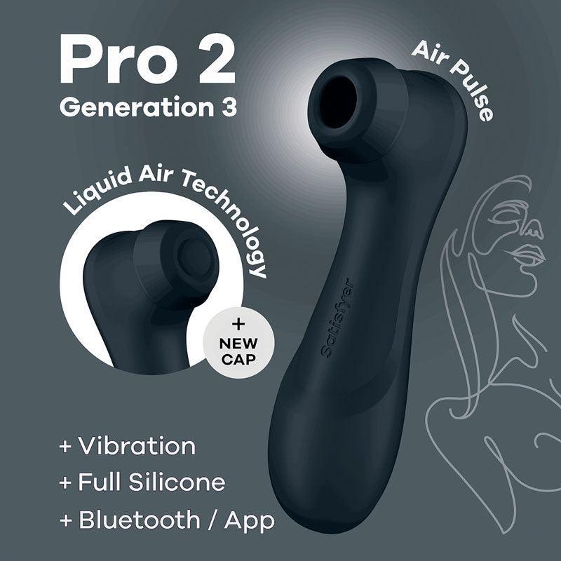 Satisfyer Pro 2 Generation 3 with App Control - Dark Grey Touch-Free USB-Rechargeable Clitoral Stimulator - Naughty by Nature Adult Store