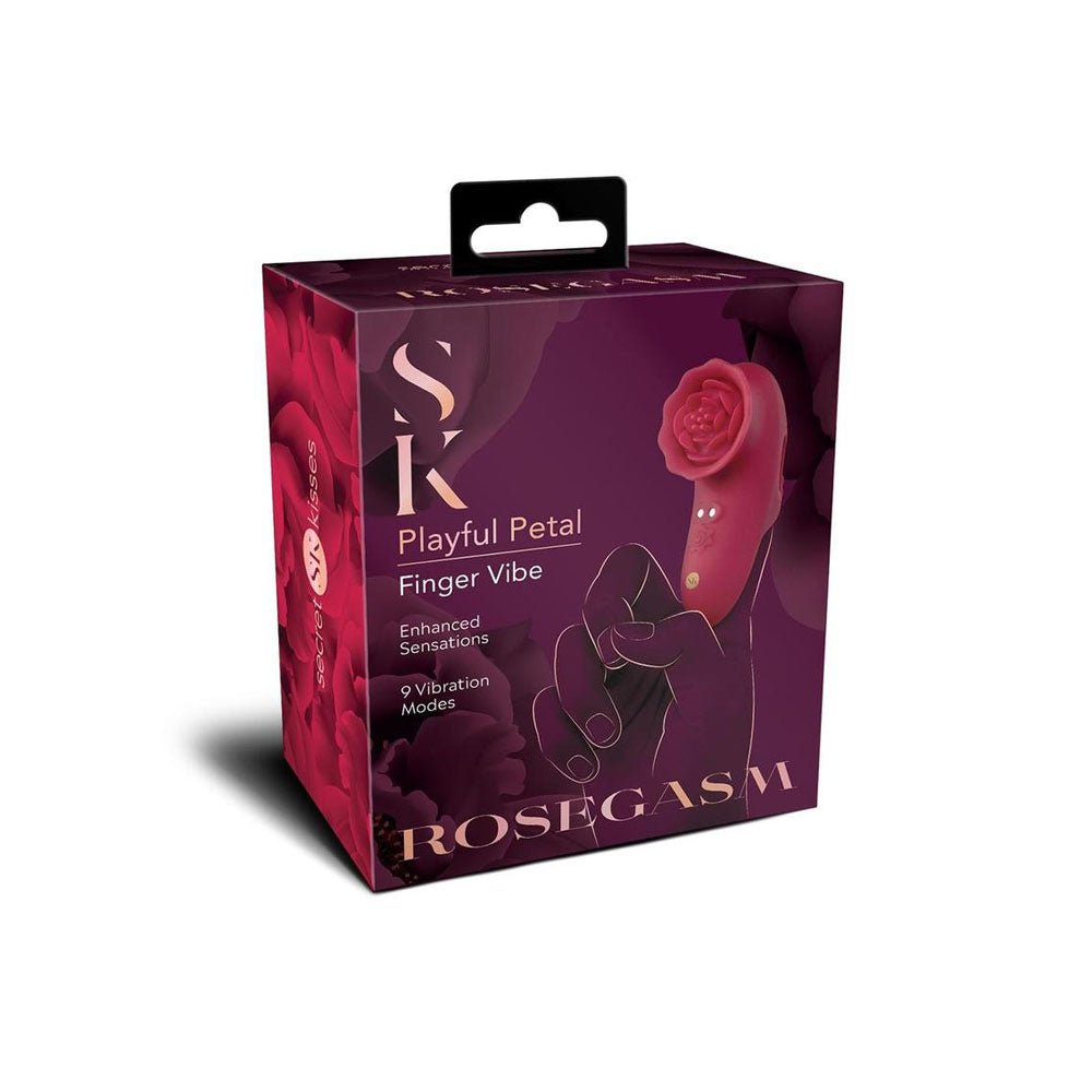 Secret Kisses RoseGasm Playful Petal Red USB Rechargeable Finger Stimulator - STIMULATORS