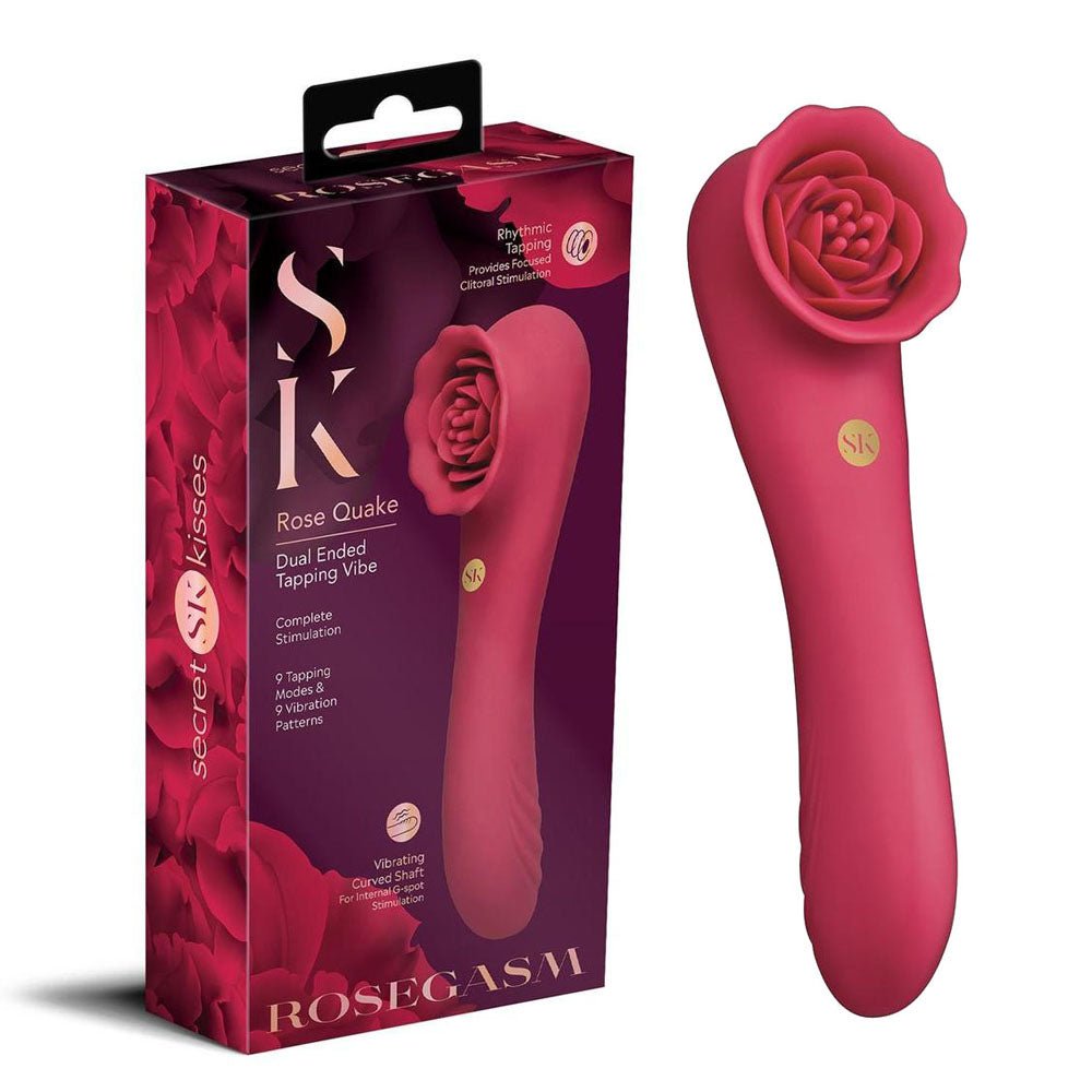 Secret Kisses Rosegasm Rose Quake Dual Ended Tapping Vibe 18.8 cm - VIBRATORS