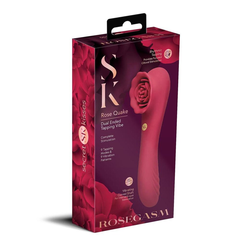 Secret Kisses Rosegasm Rose Quake Dual Ended Tapping Vibe 18.8 cm - VIBRATORS