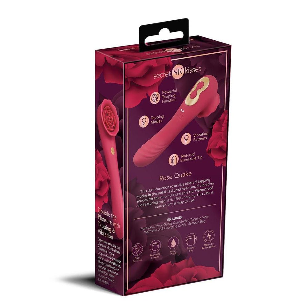 Secret Kisses Rosegasm Rose Quake Dual Ended Tapping Vibe 18.8 cm - VIBRATORS