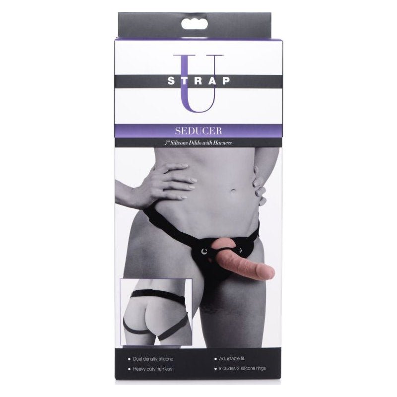 Seducer 7" Silicone Dildo w Harness Flesh - Adult Toys