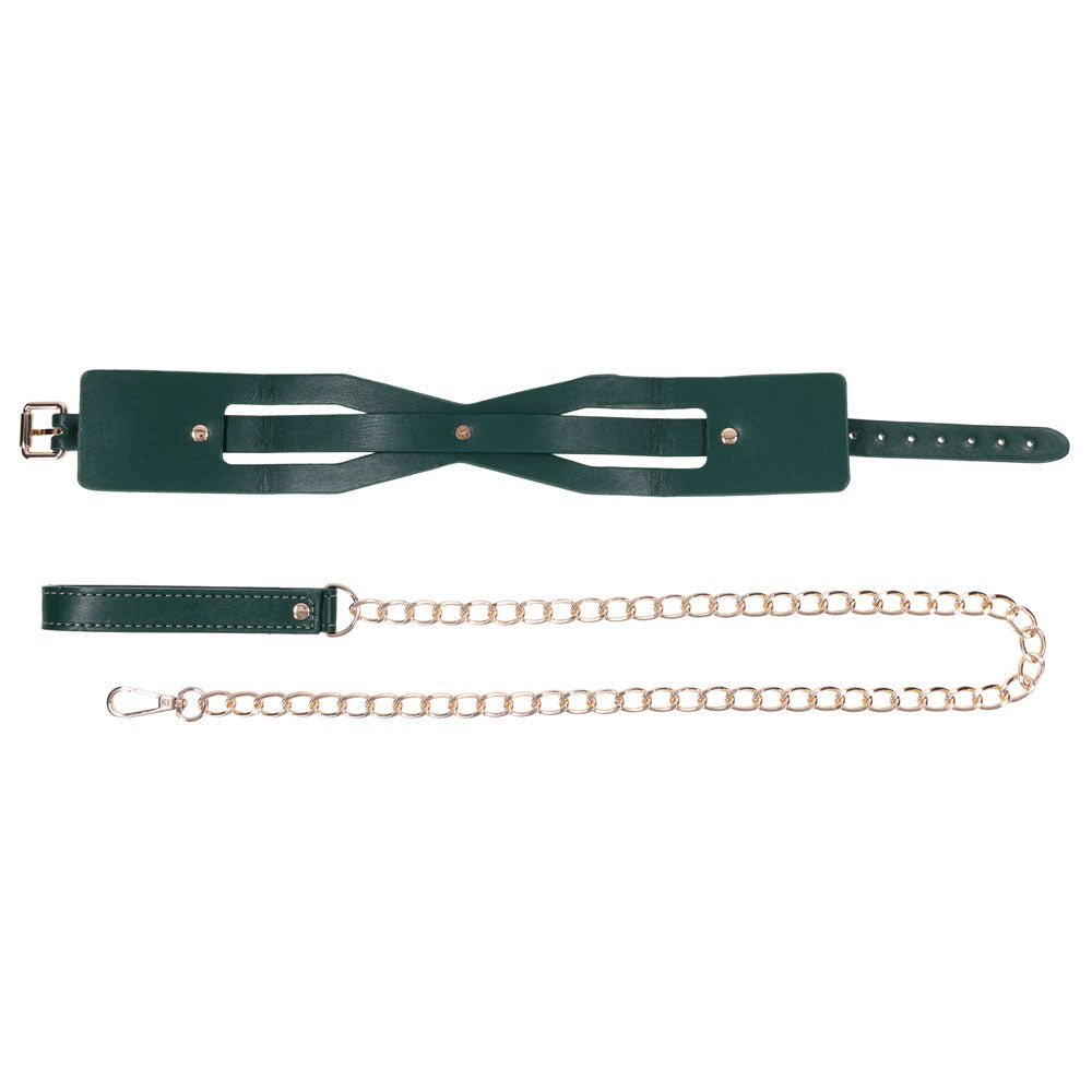 Sex And Mischief Indica Cutout Collar And Leash Green And Gold Restraint - BONDAGE - TOYS