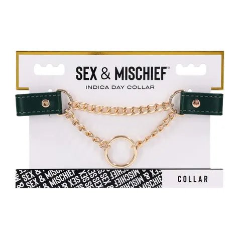 Sex and Mischief Indica Day Collar Green Gold Adjustable Strap - BONDAGE - TOYS