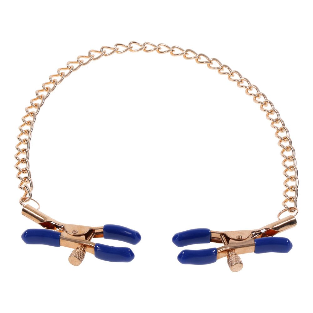 Sex & Mischief Cougar Chained Nipple Clamps - Gold - BONDAGE - TOYS