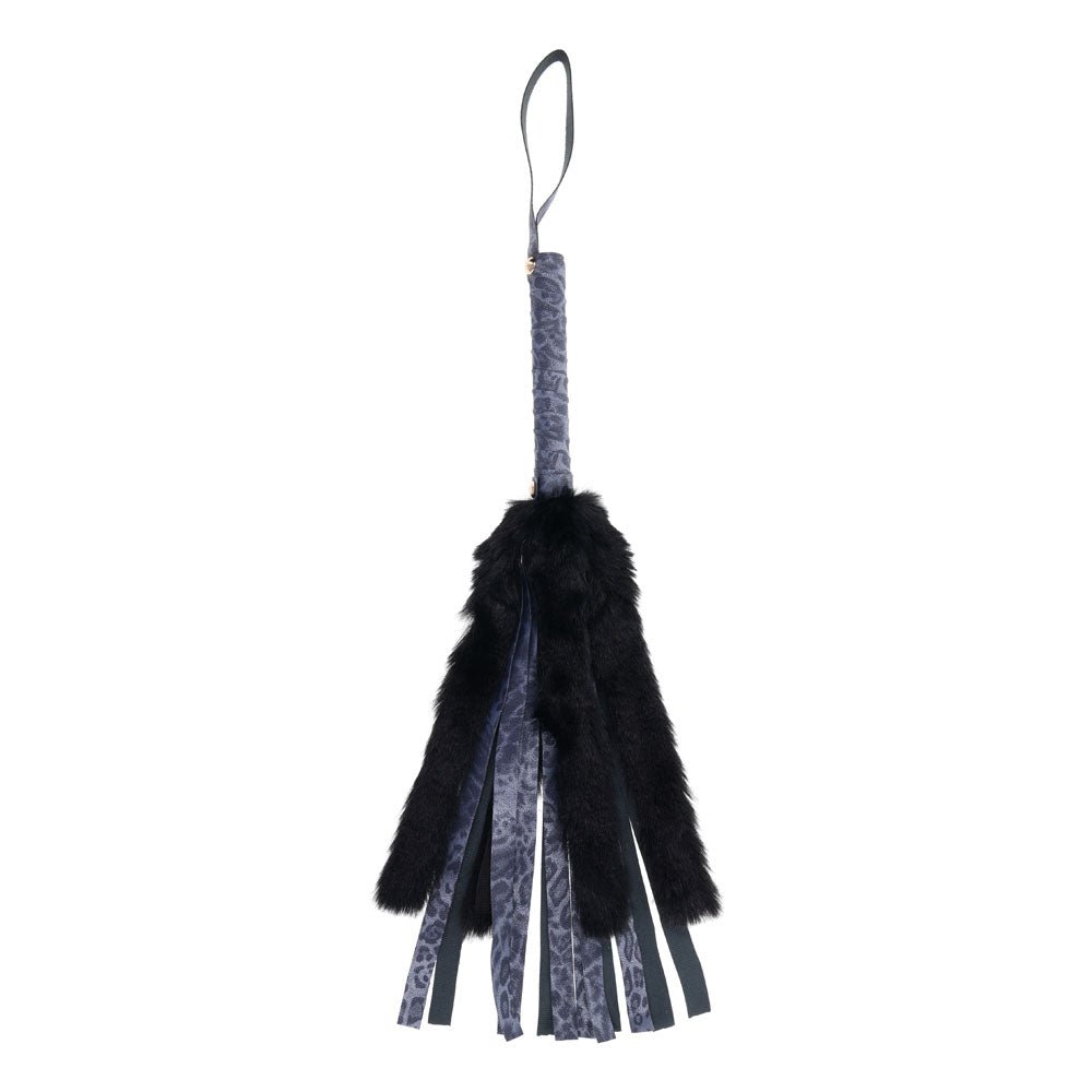 Sex & Mischief Cougar Faux Fur Flogger - Navy Blue/Black Furry Flogger Whip - BONDAGE - TOYS