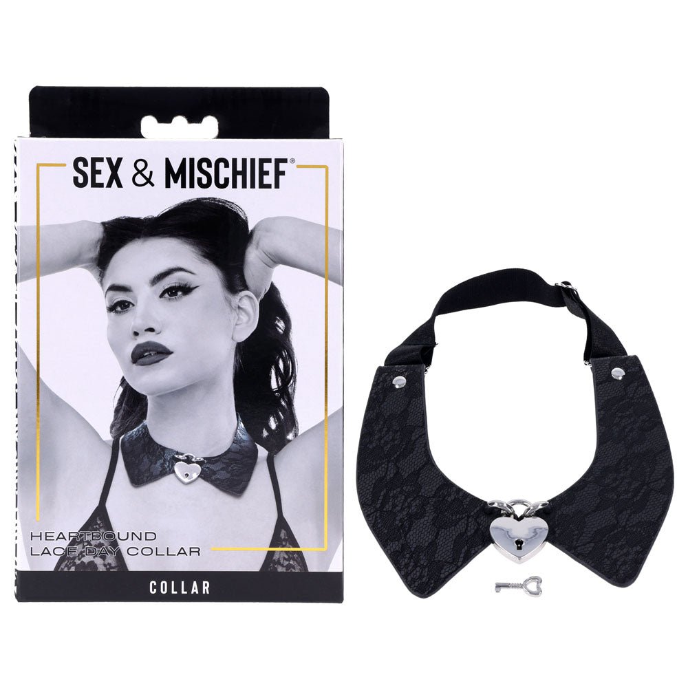 Sex & Mischief Heartbound Lace Day Collar - Black Submission Collar - BONDAGE - TOYS