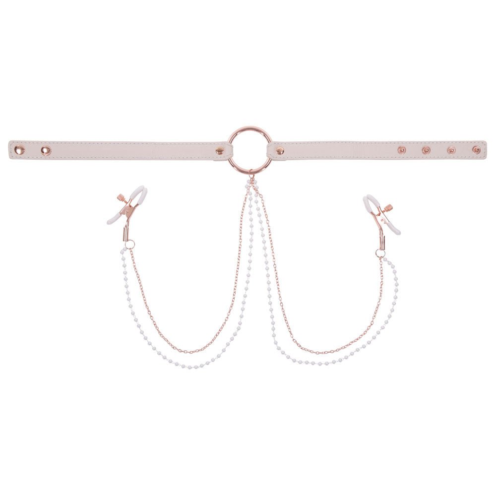 Sex & Mischief Peaches n CreaMe Collar with Nipple Clamps | Rose Gold - BONDAGE - TOYS