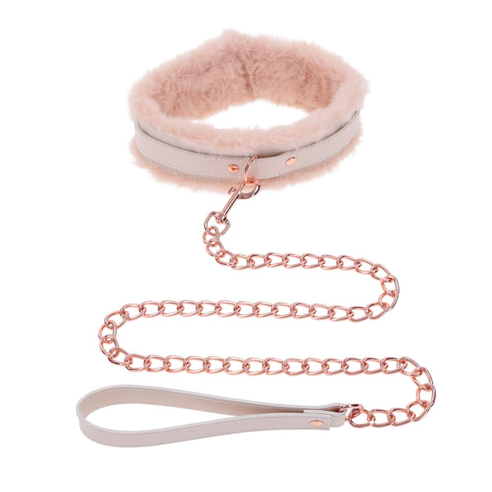 Sex & Mischief Peaches n CreaMe Fur Collar & Leash - Peach - BONDAGE - TOYS