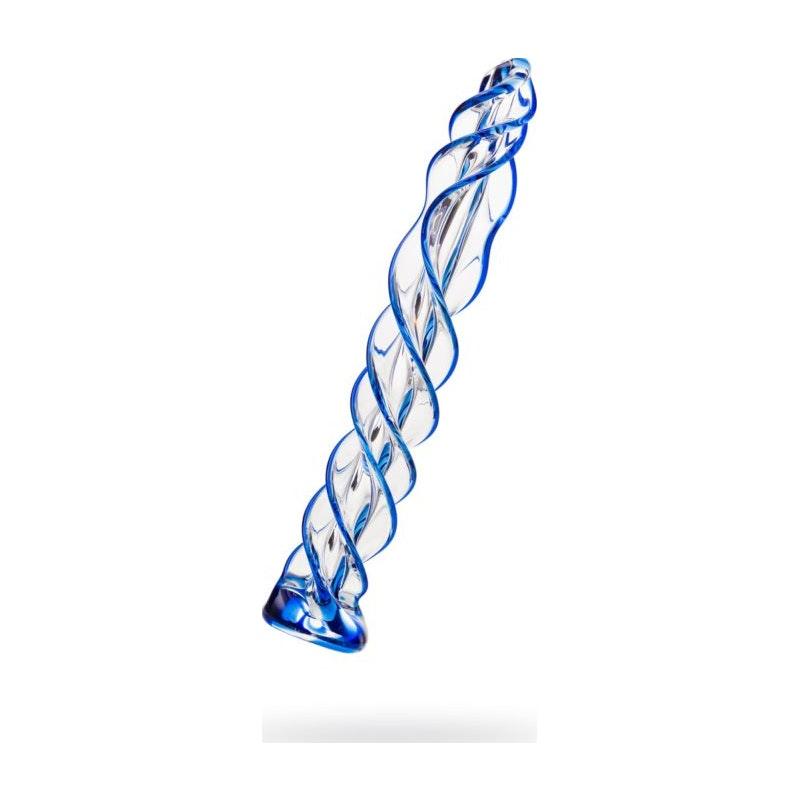 Sexus Glass Dildo Blue Helix 18.7cm - Adult Toys