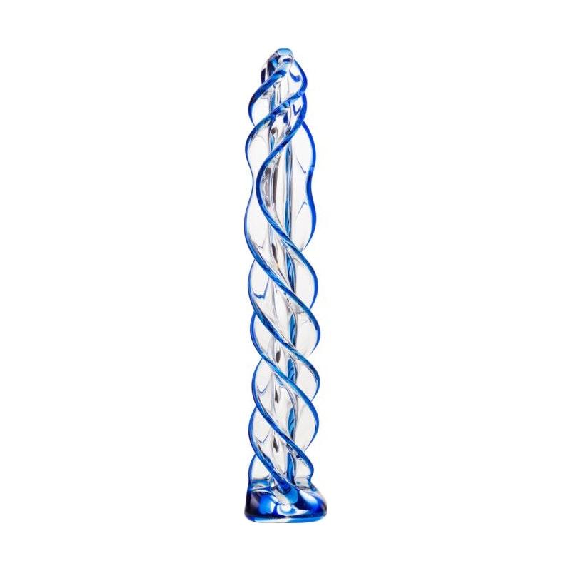 Sexus Glass Dildo Blue Helix 18.7cm - Adult Toys