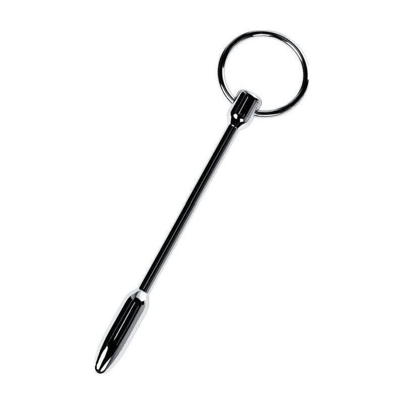Silver Metal Urethral Plug w Ring - Adult Toys