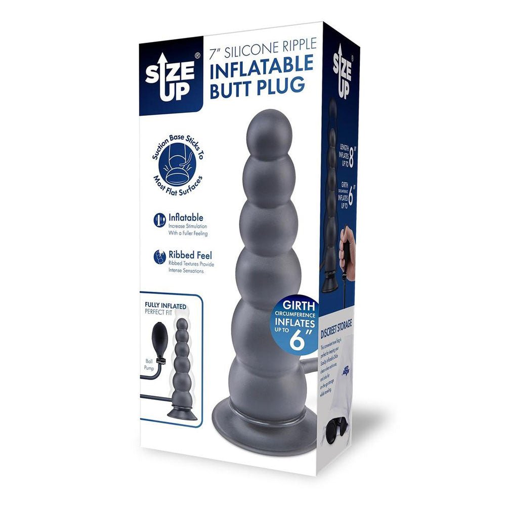 Size Up 7 Inch Ripple Inflatable Butt Plug Black 20.3 cm - ANAL TOYS