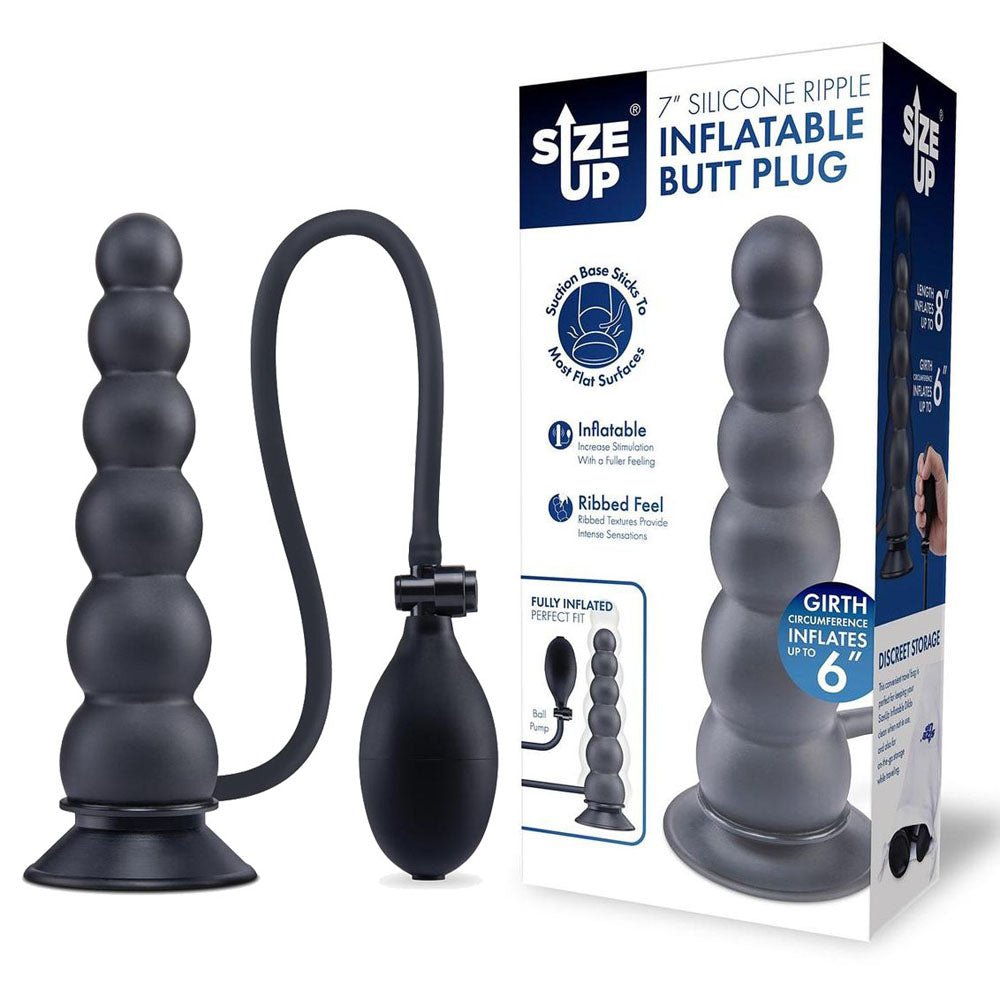 Size Up 7 Inch Ripple Inflatable Butt Plug Black 20.3 cm - ANAL TOYS