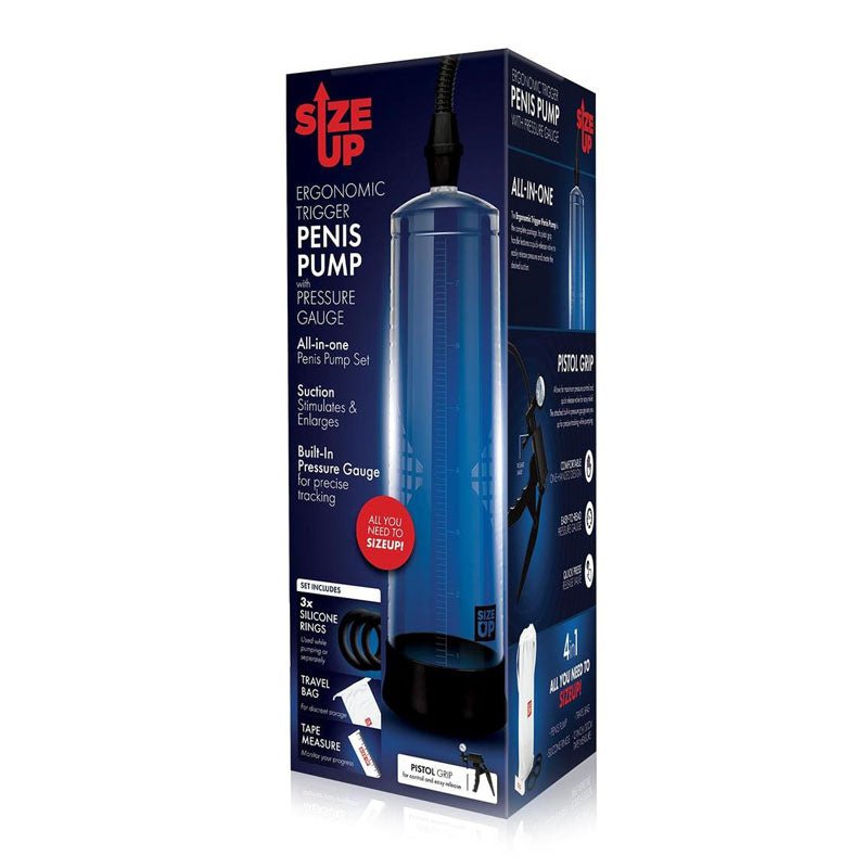 Size Up Ergonomic Trigger Penis Pump with Pressure Gauge - Clear Penis Pump - PUMPS