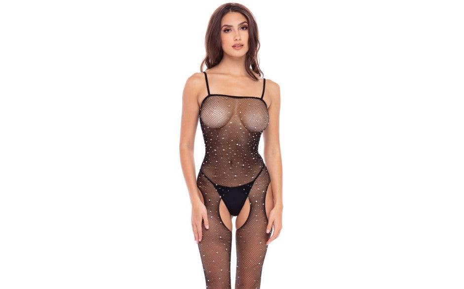 Sparkle Crotchless Bodystocking Black - Lingerie