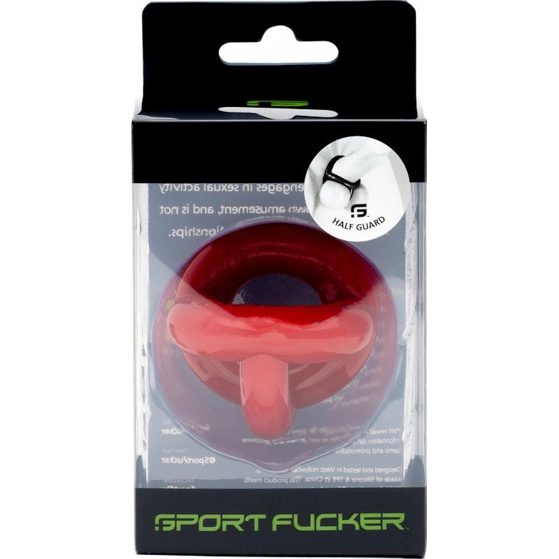 Sport Fucker Half Guard Cock Ring with Scrotum Splitter - Red - Adult Toys