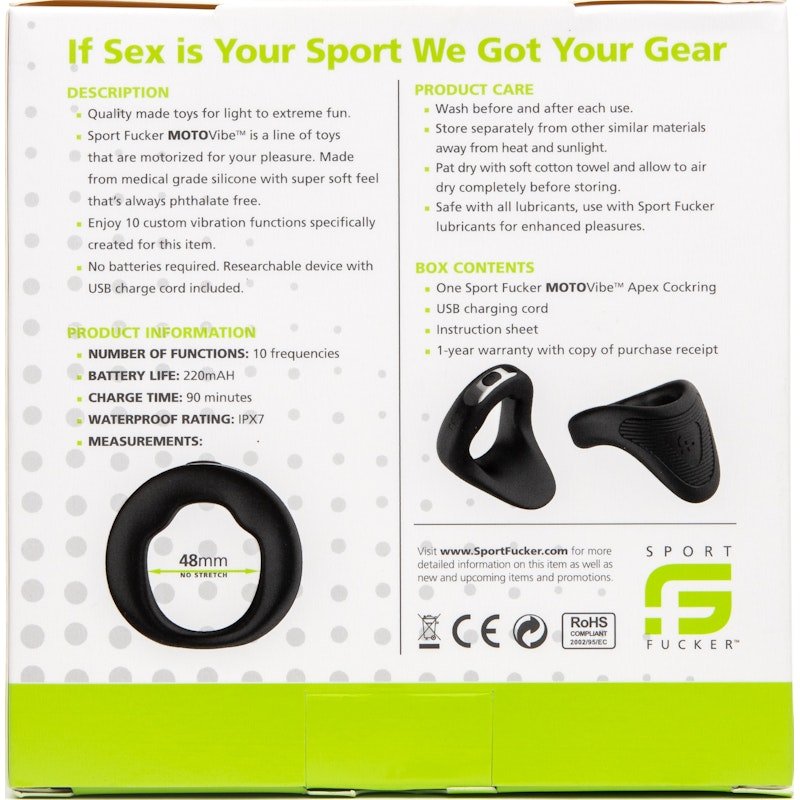 Sport Fucker MOTOVibe APEX Vibrating Cockring – Rechargeable Silicone - Adult Toys