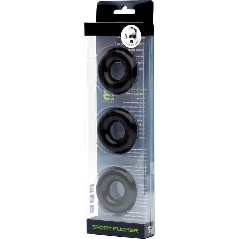 Sport Fucker Rubber Cockring 3 Pk Black - Adult Toys
