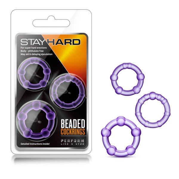 Stay Hard Beaded Cockrings - Purple Cock Rings - Set of 3 Sizes - COCK RINGS